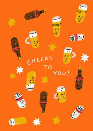 Cheers To You Beer Illustrated Birthday Card