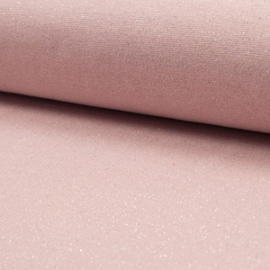 Tissu jersey bord côte lurex - Rose lurex argent