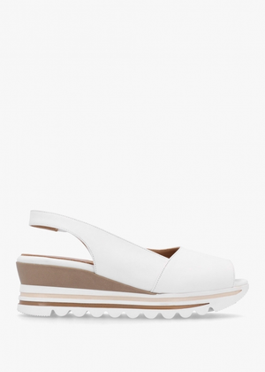 Canna White Leather Peep Toe Wedge Sandals