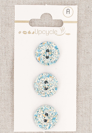 Carte de 3 boutons turquoise 15 mm 2 trous - Mouchetés