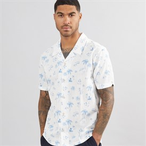 Ben Sherman Mens Short Sleeve Resort Print Shirt Ivory