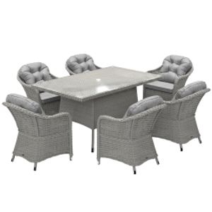 Outsunny Seven-Piece Rattan Dining Set - Light Grey