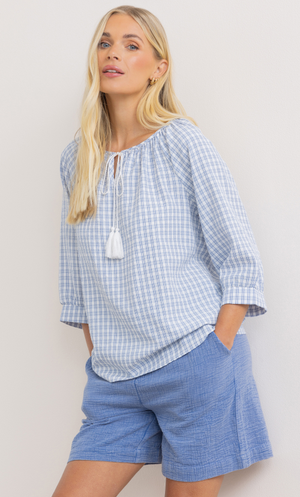 Checked Seersucker Top - Blue/White