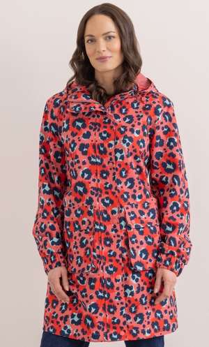 Hooded Waterproof Animal Print Raincoat - Coral