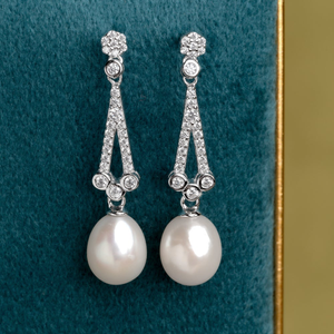 Signature Silver CZ Freshwater Pearl Vintage Drop Earrings