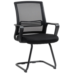 HOMCOM Ergonomic Desk Chair No Wheels, Padded Meeting Office Chair with Sled Base for Bedroom, Waiting, Reception, Black