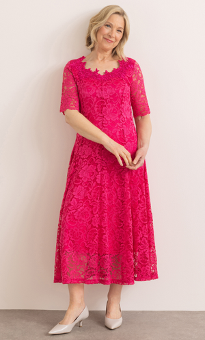 Anna Rose Embellished Lace Midi Dress - Raspberry