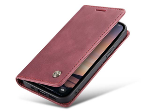 CaseMe Slim Synthetic Leather Wallet Case with Stand for iPhone 16e - Burgundy