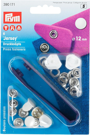Boite de 6 boutons pression jersey Blanc avec outil 12 mm