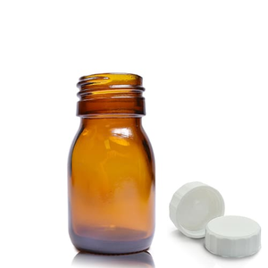 30ml Amber Glass Sirop Bottle & PP Polycone Cap - White