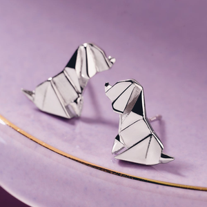 Silver Origami Pooch Stud Earrings
