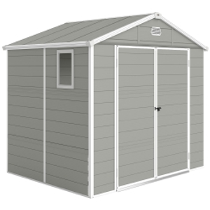 Outsunny 7.9ft x 6.2ft Aluminium Frame Rust Resistance Waterproof Shed, with Galvanised Foundation - Light Grey
