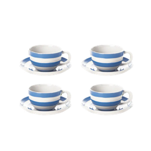 Set of 4 Blue Breakfast Cups & Saucers (Seconds)