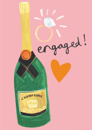 Illustrated Champagne And Diamond Ring Engagement Card