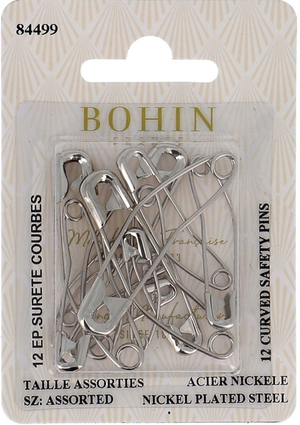 Carte de 12 épingles de sûreté courbes assortiment Bohin