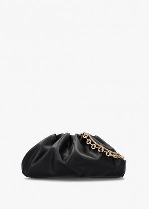 Inrouche Black Leather Ruched Clutch Bag