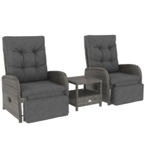 Outsunny 2 Seater Patio Rattan Wicker No Installation Chaise Lounge Sofa Set w/ Cushion for Patio Garden Porch, Grey