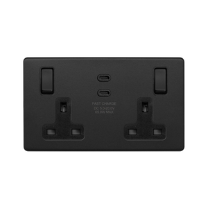 Soho Lighting Matt Black 2 Gang 65W USB C+C Socket (13A Socket + 2 USB C 4.8A Ports)