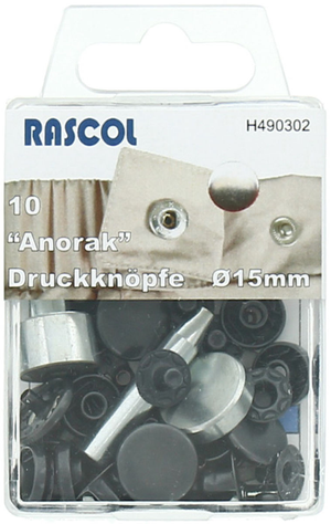 Boite de 10 boutons-pression anorak Rascol - 15 mm noir