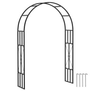 Outsunny Steel Garden Arch, 2.2m High x 1.5m Wide Metal Garden Trellis for Climbing Plants Roses Wisteria Vines, Outdoor Wedding Arch for Bridal Party Ceremony Decoration, Black
