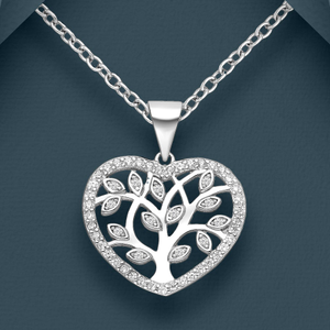 Tempest Wald Silver CZ Heart Tree Of Life Pendant