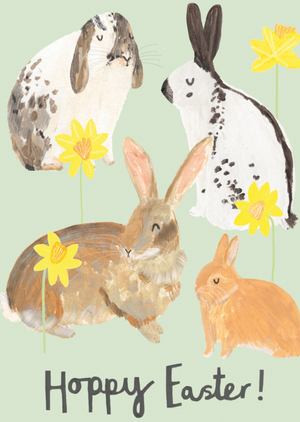 Happy Easter Illustrated Bunnies Easter Card