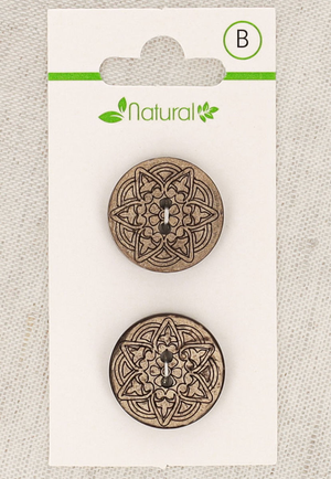 Carte de 2 boutons en bois naturel 20 mm 2 trous - Arabesques