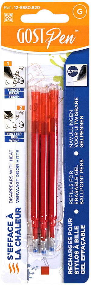 Set de 3 recharges pour stylos à bille effaçables à la chaleur - Rouge