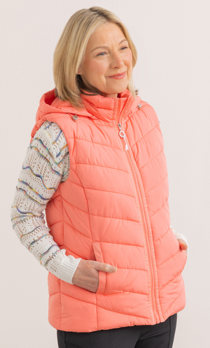 Anna Rose Hooded Puffer Gilet - Coral