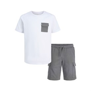 JACK & JONES Boys Pocket T-Shirt And Shorts Set White/Grey Marl