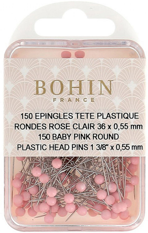 Boite de 150 épingles à tête plastique rondes rose clair Bohin