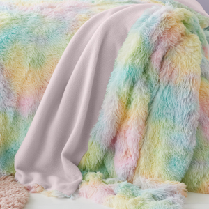 Catherine Lansfield Rainbow Cuddly Faux Fur 130cm x 170cm Throw Pastel