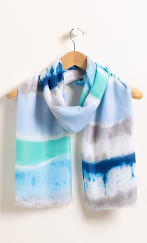 Watercolour Print Lightweight Scarf - Blue/Aqua/Multi