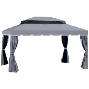 Outsunny 3 x 4m Aluminium Garden Gazebo, Marquee Canopy Shelter Pavilion Party Tent with Nets and Curtains for Garden and Deck, Dark Grey