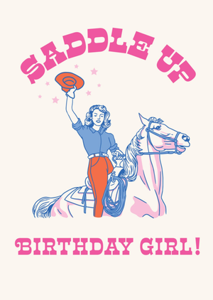 Saddle Up Cowgirl Illustrated Birthday Girl Card