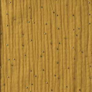 Tissu double gaze de coton mini pois dorés - Moutarde