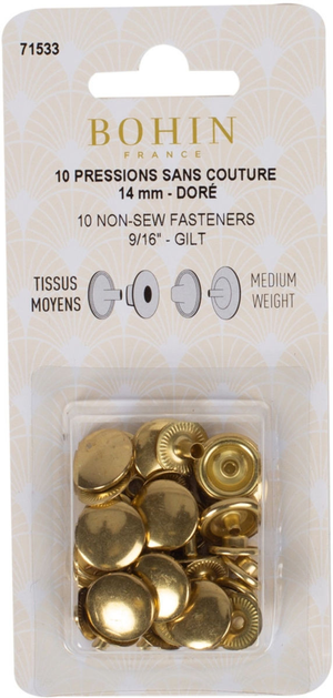 Boite de 10 pressions sans couture tissus moyens 14 mm Bohin - Doré