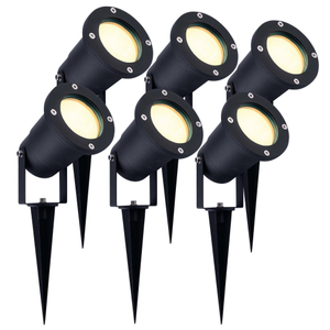 6x LED Garden Spike Light GU10 - 3W - 2700K - IP65 Rated for Outdoor/Exterior Use - Black - 1 Metre Cable - 220-240V Mains Powered