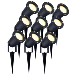 9x LED Garden Spike Light GU10 - 3W - 2700K - IP65 Rated for Outdoor/Exterior Use - Black - 1 Metre Cable - 220-240V Mains Powered