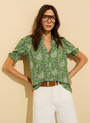 Nolan Printed Blouse - UK 12 | EU 38 | US 08 / Green Woodblock Floral