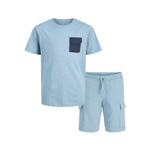 JACK & JONES Boys Pocket T-Shirt And Shorts Co-Ord Set Mountain Spring