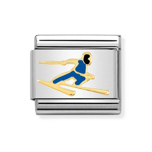 Classic Gold & Blue Enamel Skier Charm