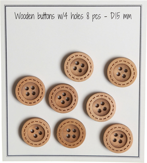 Paquet de 8 boutons en bois round groove stitches 15 mm