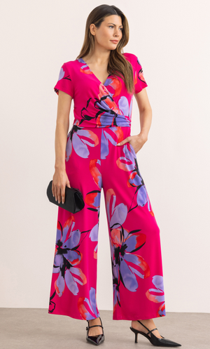 Wide Leg Printed Jumpsuit - Fuchsia/Violet