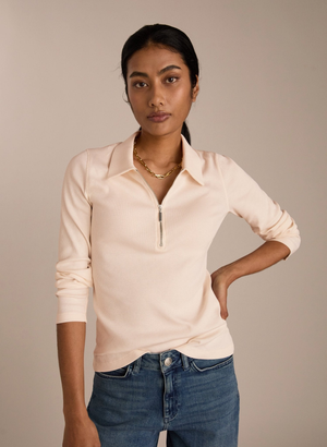 Organic Cotton Zip Collar Top - UK 14 | EU 40 | US 10 / Peach Cream