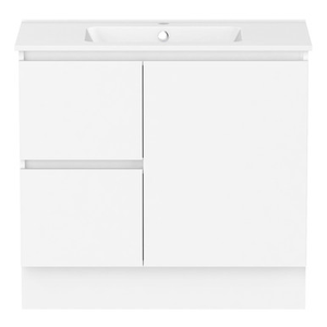 Ascot Floor or Wall Mount Vanity 910mm 2 Drawer LH 1 Door Polar White Matte [299635]