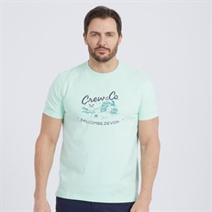 Crew Clothing Mens Graphic T-Shirt Bleached Aqua