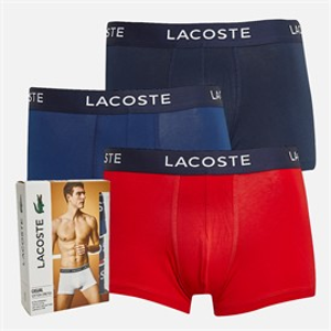 Lacoste Mens Three Pack Boxer Trunks Navy Blue/Red-Methylene