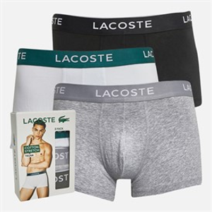 Lacoste Mens Three Pack Boxer Trunks Black/White-Silver Chine