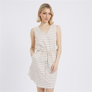 Board Angels Womens Striped Tie Waist Vest Dress Winter White/Navy/Papaya